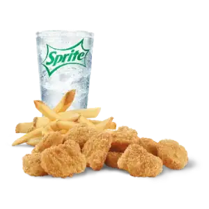 “Wendy’s 10-piece Chicken Nuggets Combo served with crispy nuggets, hot fries, and a refreshing drink.”