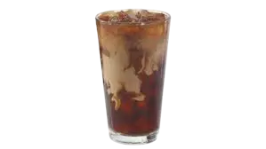 Refreshing Wendy’s iced coffee served over ice in a clear branded cup