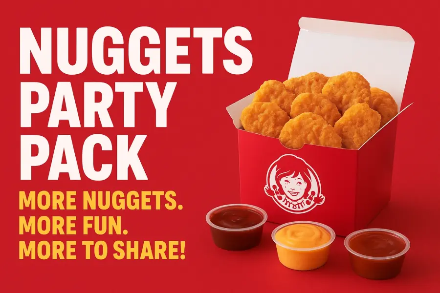 Wendy’s value meal deals with chicken nuggets and sauces on a red promo banner.