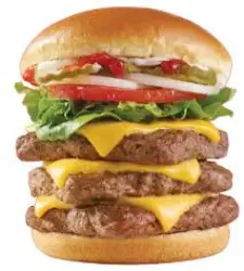 Classic Wendy’s Baconator triple cheeseburger on a tray ready to serve